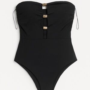 NWT Zara Black Strapless Swimsuit with Gold Accents